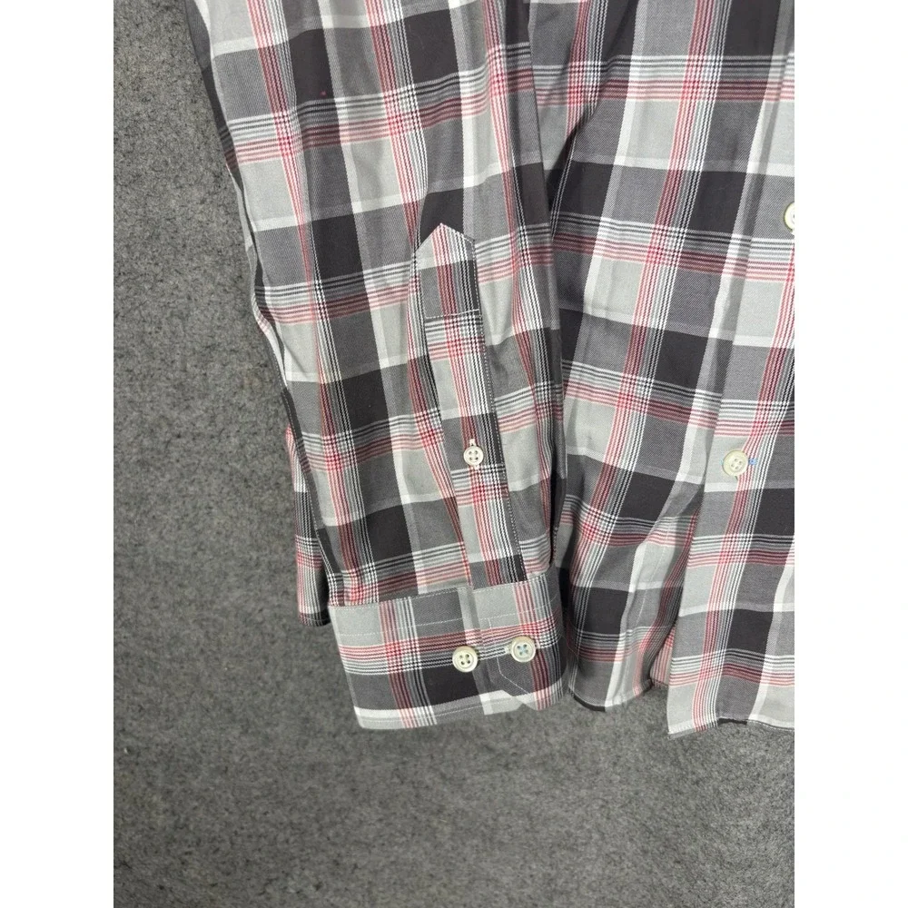 Banana Republic Grant Fit Non-Iron Plaid‎ Shirt Mens XL Grey Red Long Sleeve